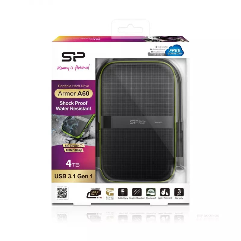SILICON POWER Armor A60 - disco duro - 4TB - externo (portátil) - 2.5 (6,4 cm) - USB3.0 - negro (SP040TBPHDA60S3K)