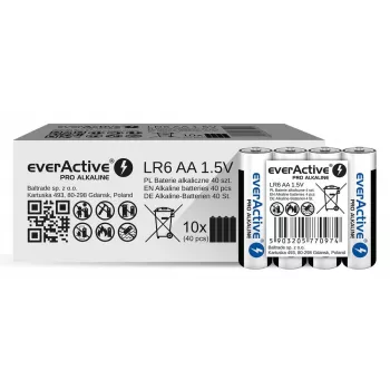 Pilas alcalinas everActive LR6 AA pack de 4 — 1,5 V, 3000 mAh, 50,5 × 14,5 mm