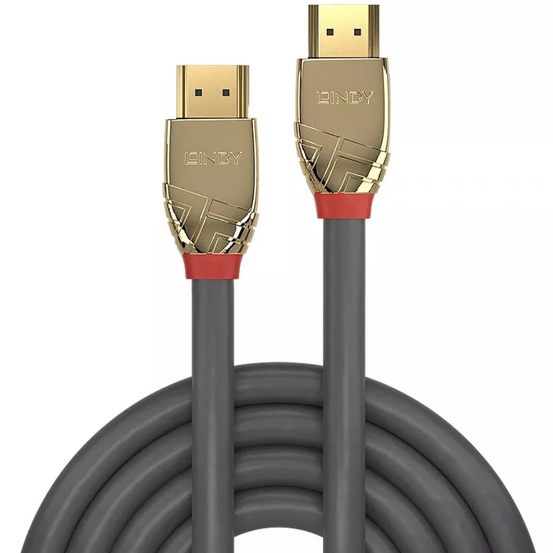Lindy 37866 cable HDMI estándar con Ethernet de 10 m, Gold Line, HDMI macho – HDMI macho, 4K, gris