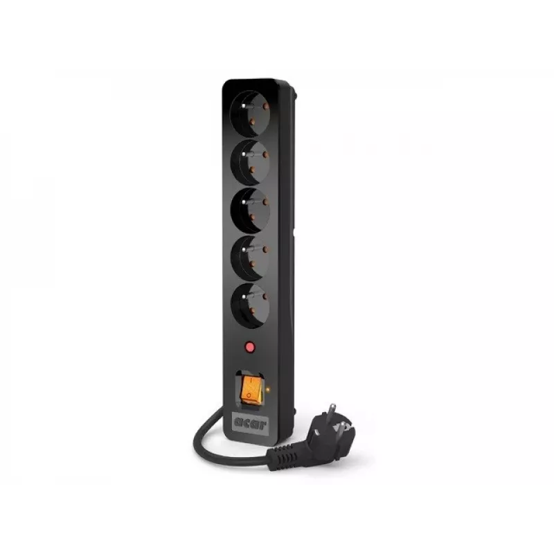 Acar X5 protector contra sobretensiones, 5 tomas, 3 m, interruptor, negro