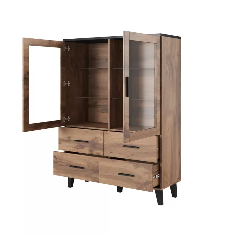 Conjunto de salón Cama LOTTA 2 (aparador 150 2D3DR + aparador 110 2D4DR + vitrina 120 + mesa de centro 110)