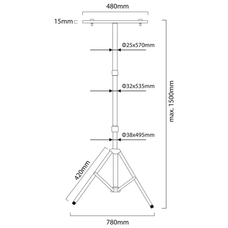 Trípode MACLEAN MCE583 altura ajustable para focos, estructura metálica, amarillo