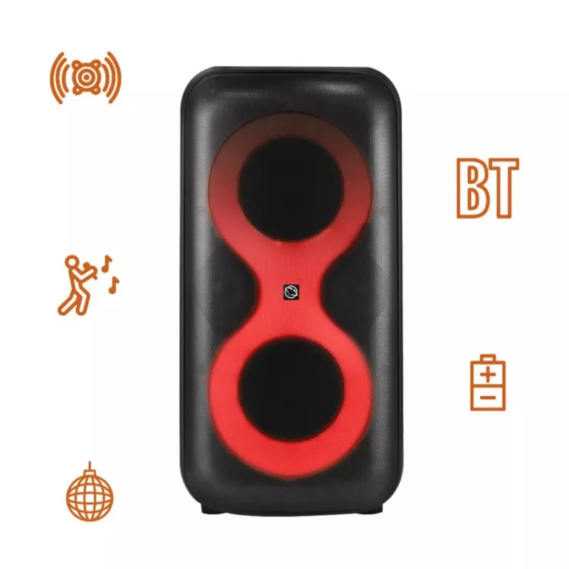 Equipo de música portátil MANTA SPK0401B100 altavoz Bluetooth, 100 W de potencia máxima, radio FM, karaoke, batería integrada, X-BASS