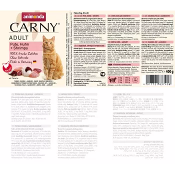 ANIMONDA Carny Adult Pavo, Pollo y Gambas - Comida húmeda para gatos - 400 g