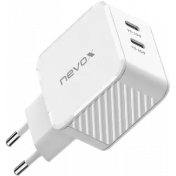 Cargador 65W DUAL USB-C (PD) QC3.0 GaN (blanco, PD 3.0, QC 3.0)