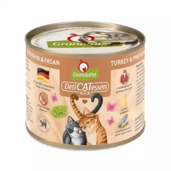Comida húmeda para gatos Fox4Pets GRANATAPET DeliCATessen Pavo y faisán, 200 g, alimento completo, 80 % de humedad