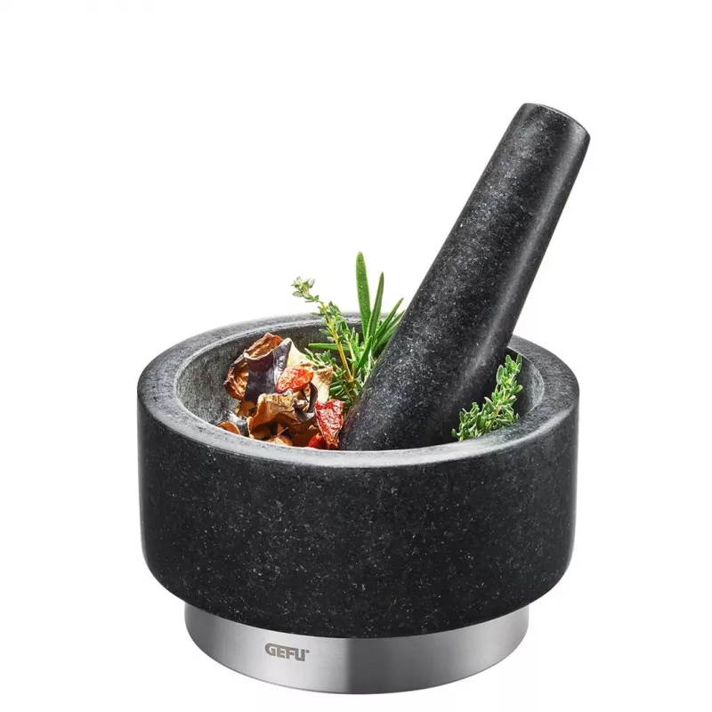 Mortero GEFU 35300 negro acero inoxidable granito 14 cm