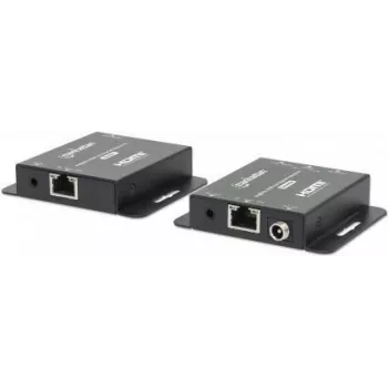 Manhattan Kit extensor HDMI sobre Ethernet 4K, amplía la señal 4K@30Hz hasta 40 m o la señal 1080p@60Hz hasta 70 m con un solo cable Ethernet Cat6, transmisor y receptor, Power over Cable (PoC), negro, tres años de garantía