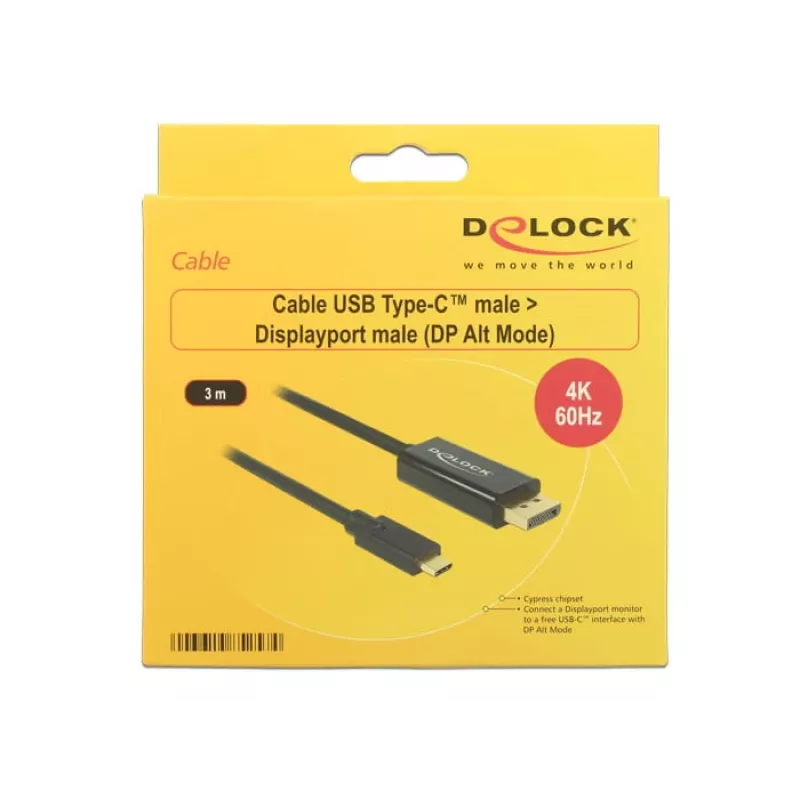 Delock Cable USB Type-C macho > DisplayPort macho (DP Alt Mode) 4K 60 Hz 3m negro