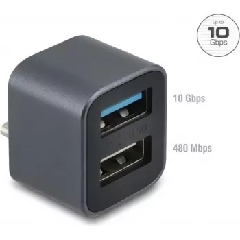 Hub mini USB DELOCK conector USB Type-C macho a 1x USB 10 Gbps Type-A y 1x USB 2.0 Type-A (modelo 64359)