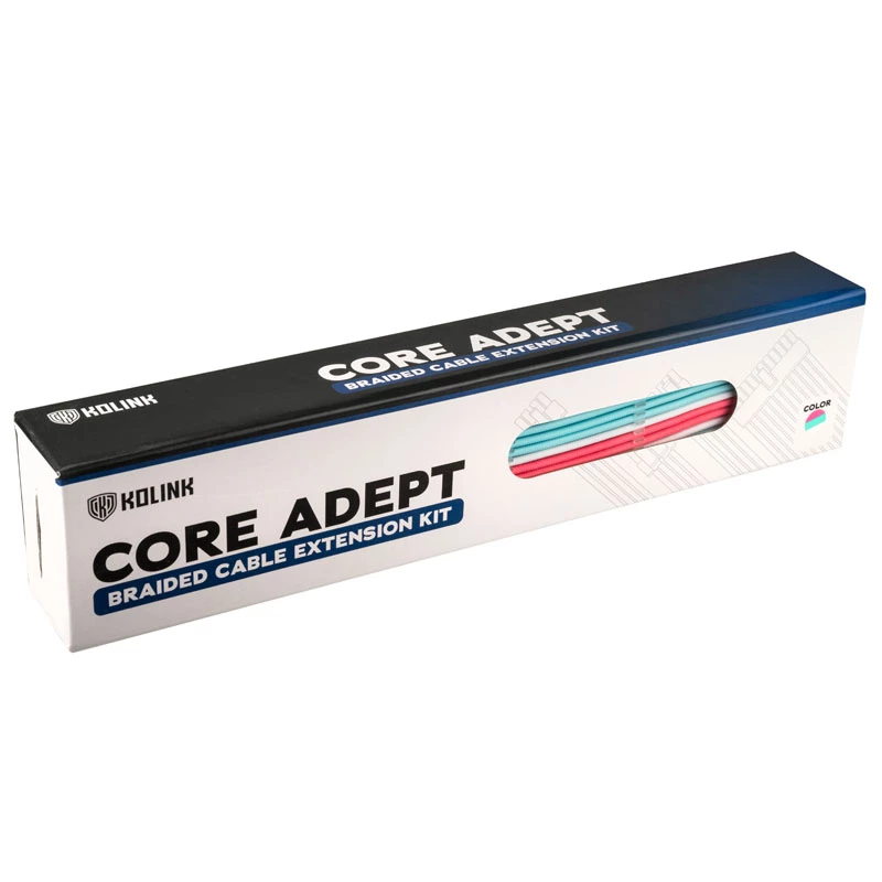 Kolink Core Adept kit de extensión de cables trenzados, blanco brillante/azul neón/rosa puro