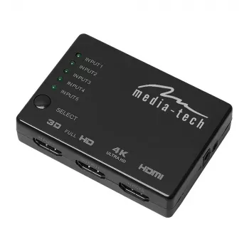 Conmutador HDMI MEDIA-TECH MT5207, 5 entradas HDMI, 1 salida HDMI, negro