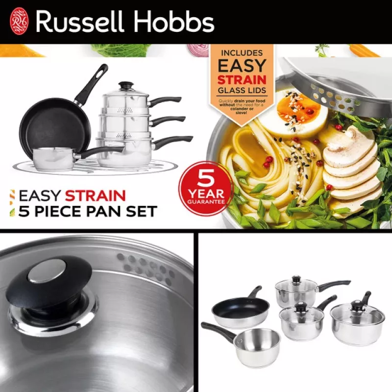 Juego de batería de cocina Russell Hobbs RH00543EU7 — 5 piezas, antiadherente, apto para lavavajillas