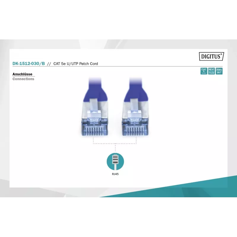 Cable de parcheo U/UTP Cat.5e PVC 3 m azul