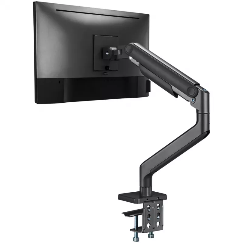 Soporte de monitor DIGITUS Single, pinza, para hasta 49 inch (124,5 cm), 20 kg, VESA 75x75–100x100, inclinable -20° a 50°, altura ajustable, negro