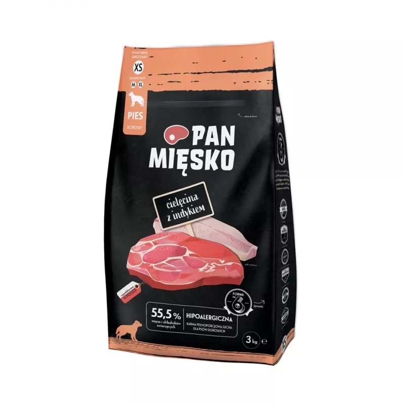 Pienso para perros Pan Mięsko Ternera con Pavo XS 3 kg