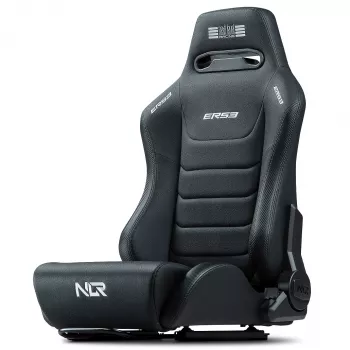 Asiento de carreras tipo baquet con respaldo ajustable Next Level Racing ERS3 Elite Premium — cuero sintético negro, respaldo reclinable, compatible con montaje en cockpit y suelo