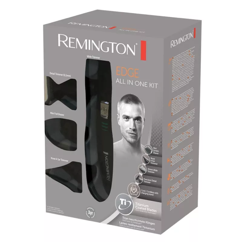Remington PG6030 Edge kit de cuidado personal, cuchillas con revestimiento de titanio, 7 posiciones de longitud, batería, para barba/cabeza/nariz/orejas, negro