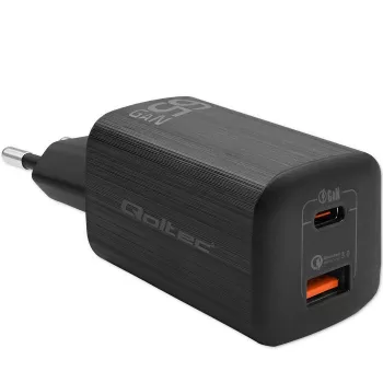 Qoltec 50766 cargador para dispositivos móviles portátil, consola portátil, batería externa, smartphone, smartwatch, tablet negro de carga rápida CA para interiores