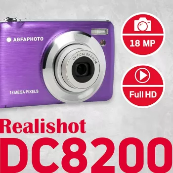 Agfa Photo DC8200 Lila + Funda + tarjeta SD 16 GB