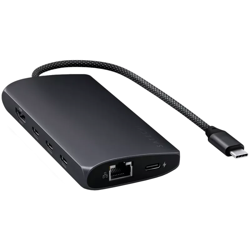 Adaptador multipuerto USB-C Satechi ST-P8KED — 6 conexiones, compatible con resolución 8K