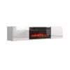 Mueble TV Cama Meble LUXE 1826×345×375 mm blanco brillante con chimenea eléctrica negra incorporada (1400–1600 W)