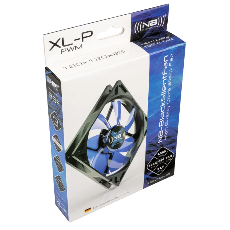 Ventilador de carcasa NoiseBlocker BlackSilentFan XLP 120 mm, 2000 U/min, 128 m³/h, 31 dB, 4,5 V, negro