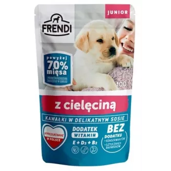 FRENDI Junior trozos en salsa deliciosa con ternera - comida húmeda para perros - 100 g