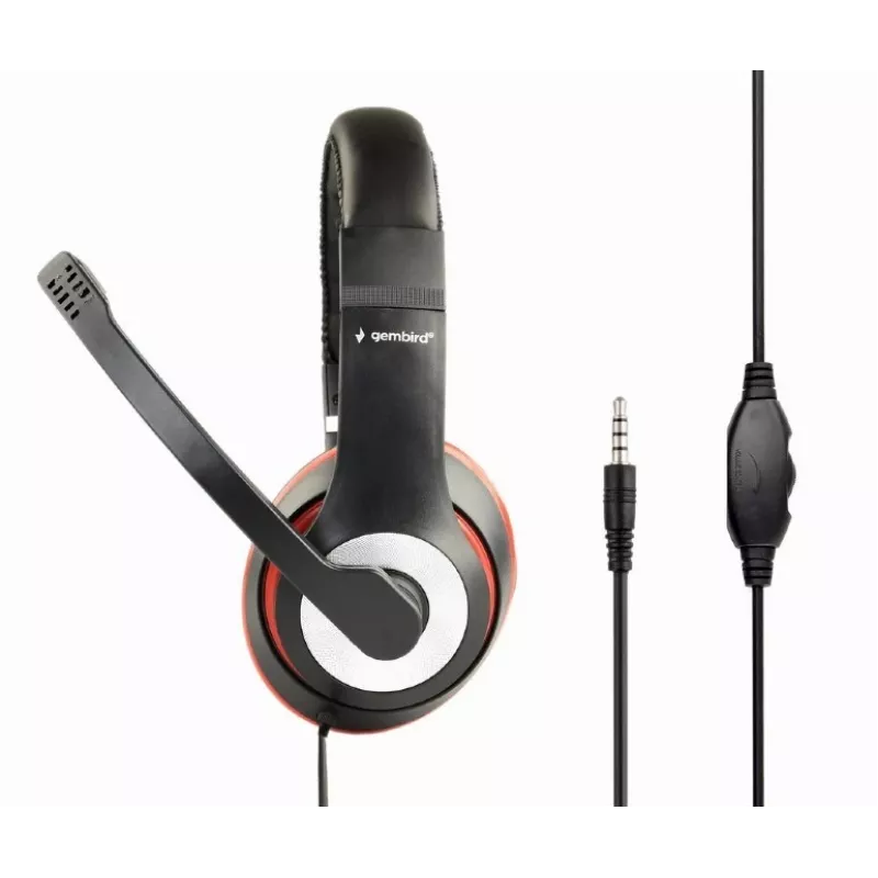 Auriculares gaming con cable GEMBIRD MHS-03-BKRD — binaurales, circumaurales, 3,5 mm, cable de 1,8 m, rojo/negro