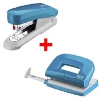 Set de perforadora y grapadora NOVUS E210 E15 petróleo — combinación de perforadora manual y grapadora de mesa
