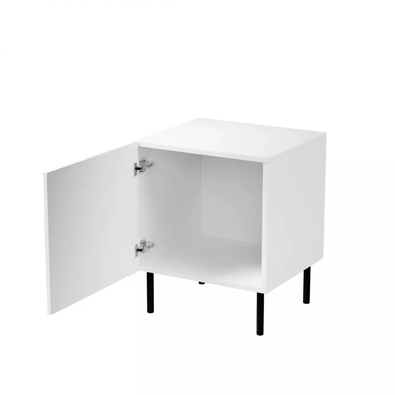 Mesita de noche Cama Meble JUNGLE 53,5×40,5×44 cm blanco mate, MDF y aglomerado, patas negras, set de 2