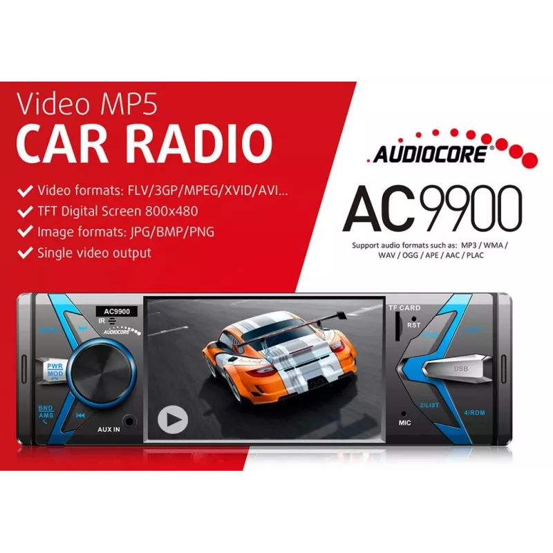 Audiocore AC9900 MP5 AVI DivX head unit con manos libres Bluetooth + mando a distancia