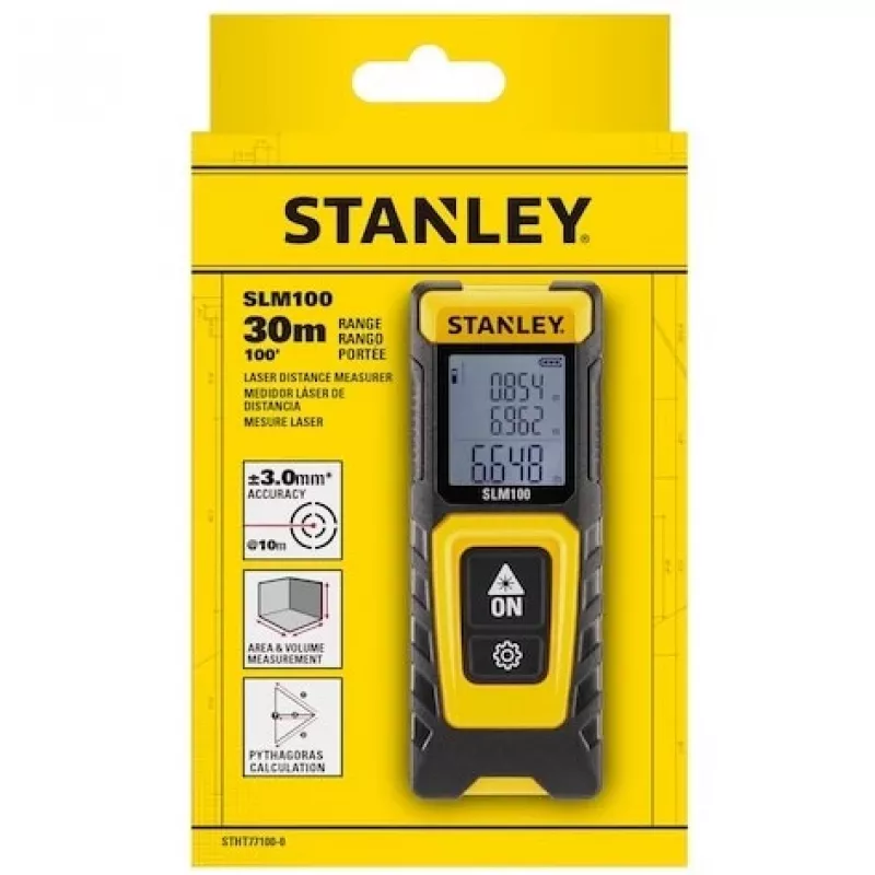 Medidor de distancias STANLEY SLM100 — alcance láser 30 m, medidor manual compacto