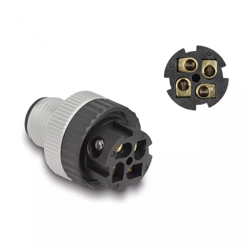 Conector DeLOCK M12 codificación A 4 polos conector macho conexión por tornillo 60533