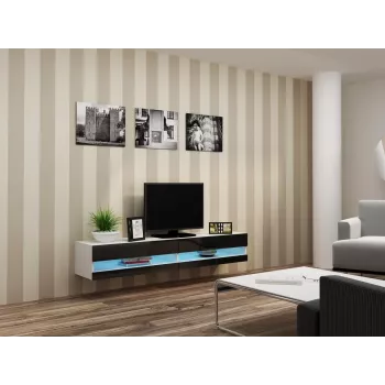 Soporte de TV Cama Meble VIGO NEW 30/180/40, parte superior blanca, marco negro brillante, 1800×400×300 mm