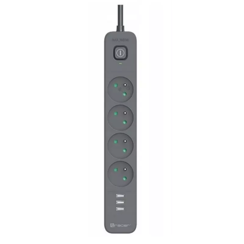 Regleta de protección contra sobretensiones Power Line+ mobile ready 1,5 m (4 tomas + 3x USB-A, 5V 2,4A)