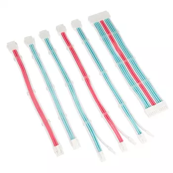 Kit de alargadores de cables mallados para fuente de PC Kolink Core Adept – juego de 6 piezas, funda de PET, conductor de cobre, 20+4 pines/8 pines/4+4 pines/3×6+2 pines, 0,30–0,35 m