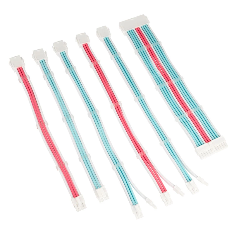 Kolink Core Adept kit de extensión de cables trenzados, blanco brillante/azul neón/rosa puro