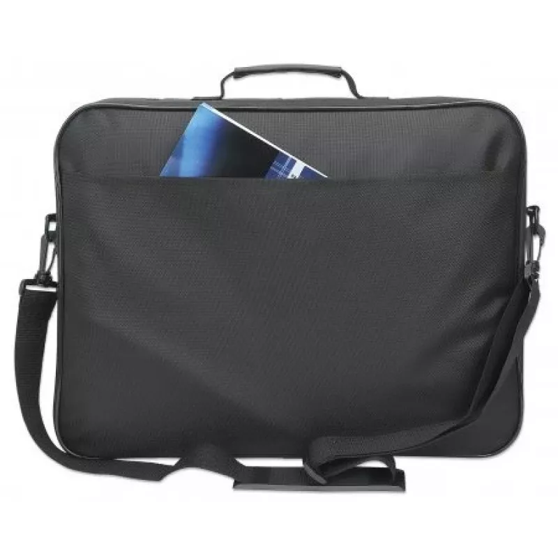 Manhattan Cambridge funda para portátil 17,3 pulgadas, diseño clamshell, negro, LOW COST, compartimento para accesorios, compartimento para documentos en la parte trasera, correa para el hombro (extraíble), compatible con Targus CN418EU, funda para portátil, tres años de garantía