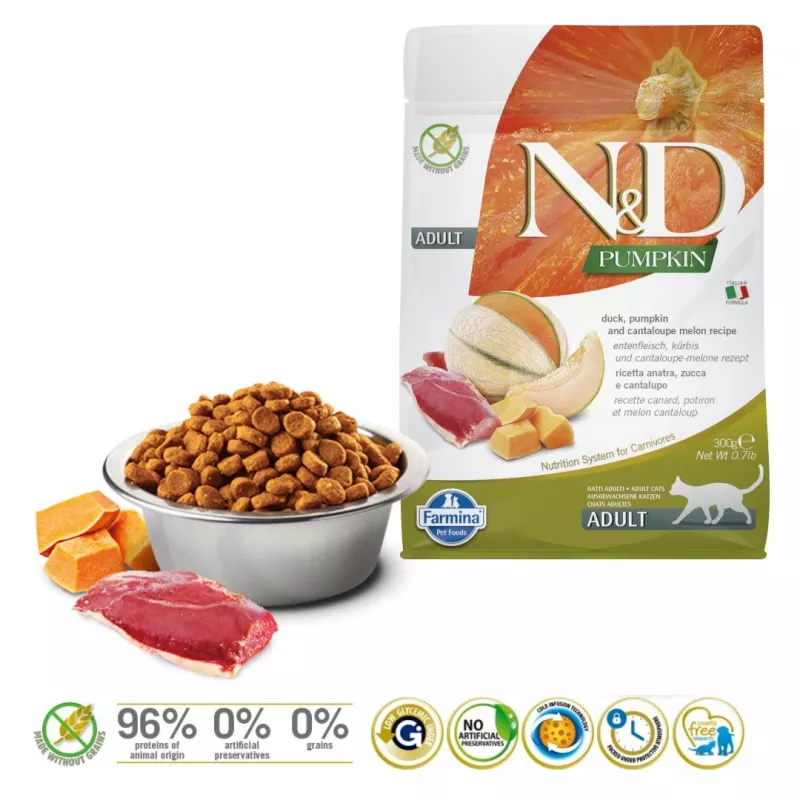 FARMINA N&D Pumpkin Cat Pato y melón cantalupo Adult - Comida seca para gatos - 300 g