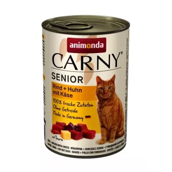 Comida húmeda para gatos animonda Carny Ternera + Pollo con Queso 400 g — Senior, 80 % humedad, 10 % proteína