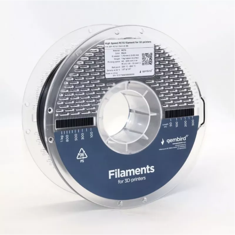 Filamento de impresión 3D Gembird PETG 1,75 mm negro 1 kg