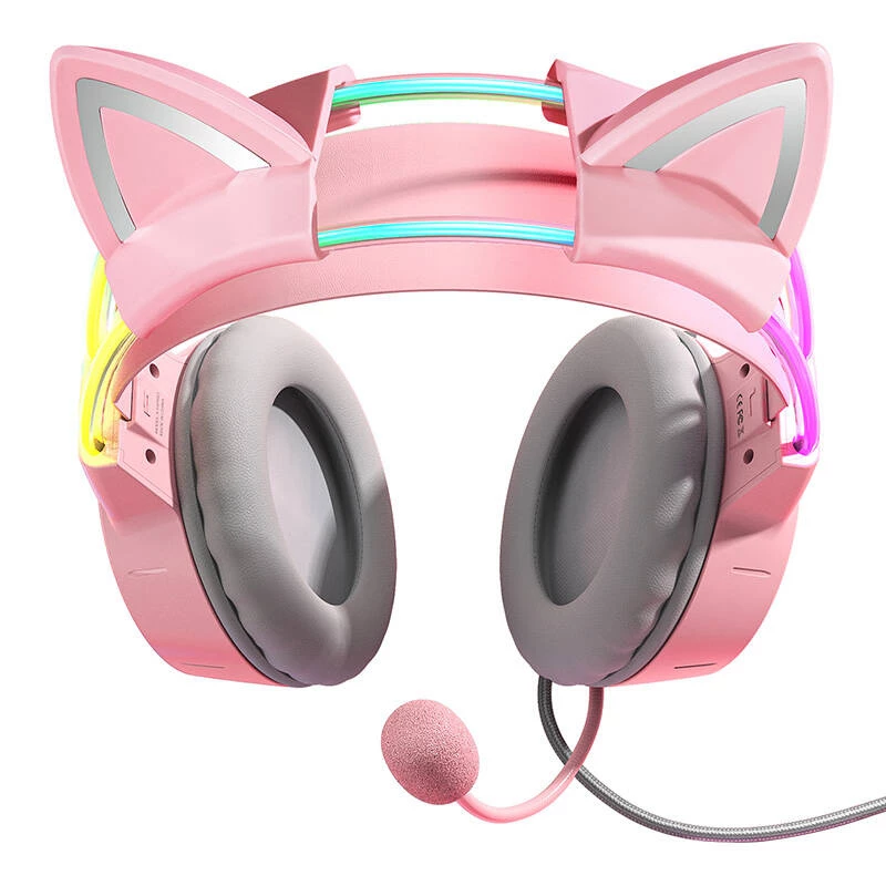Auriculares Onikuma X15Pro gaming rosa con orejas de gato