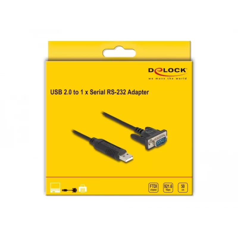 DeLOCK Adaptador USB 2.0 a serie RS-232 50 cm FTDI Negro