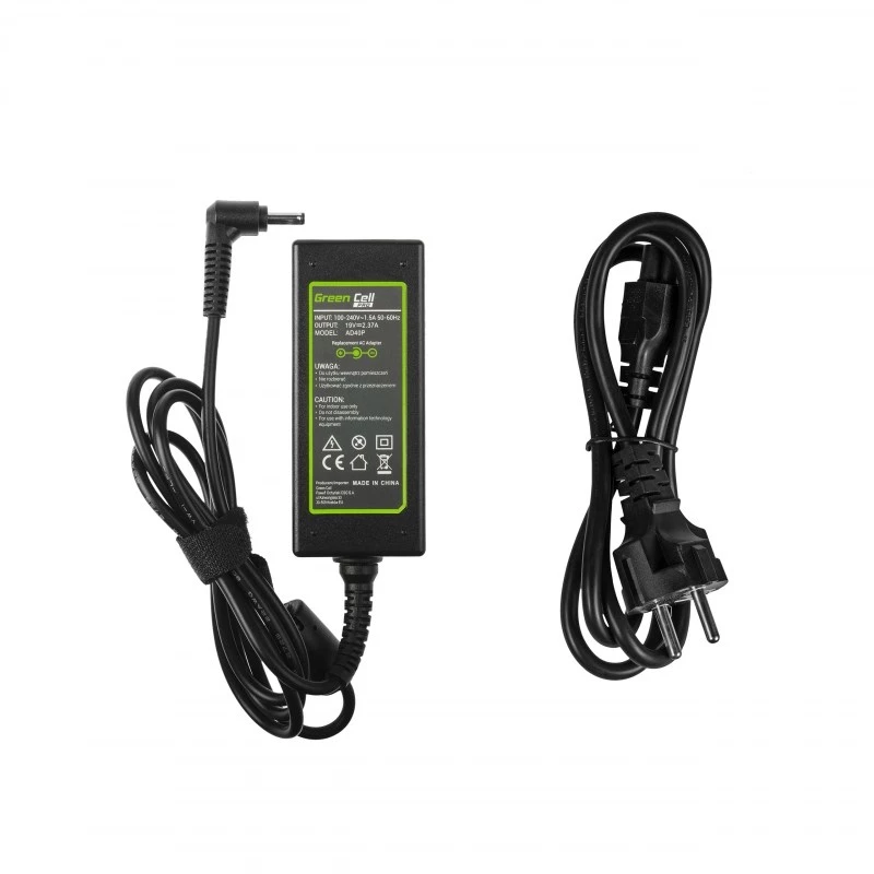 Adaptador de corriente Green Cell AD40P 45W para portátiles, 19V 2,37A, de CA a CC, entrada 100–240V, negro