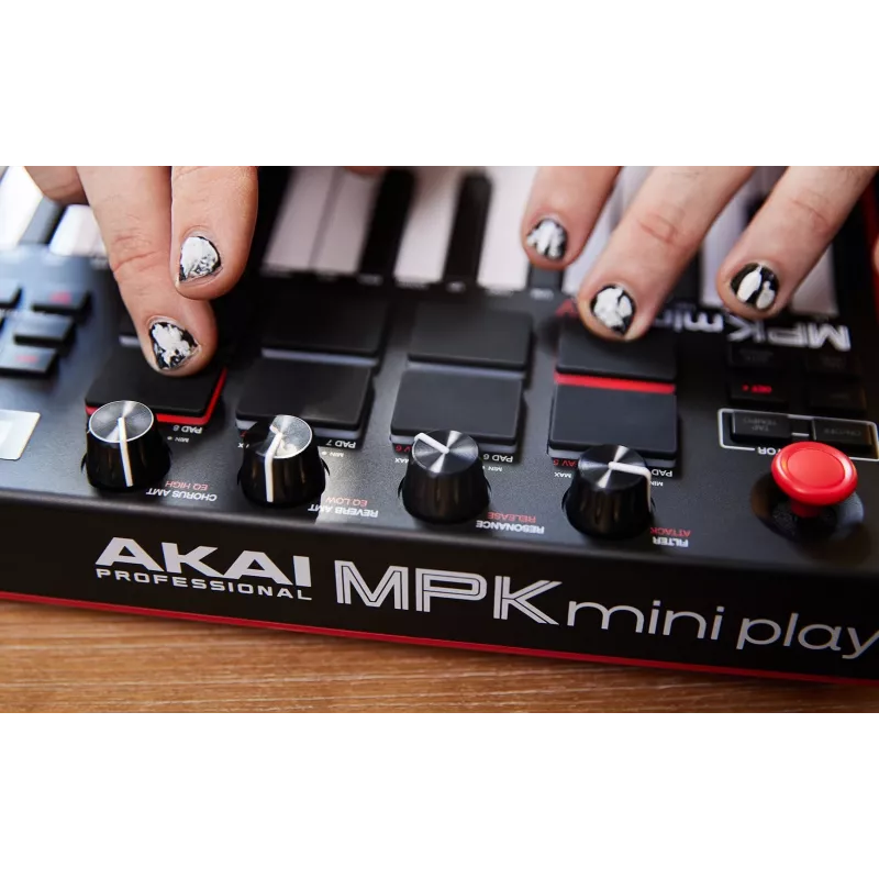 Akai MPK Mini Play MK3 teclado controlador MIDI con controlador de pads, USB, negro/rojo