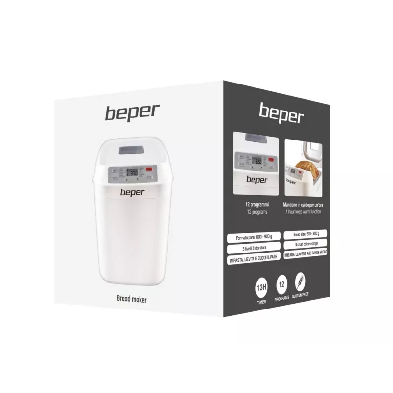 Máquina de pan Beper BC.130 — 550 W, 12 programas, panes de 600–900 g