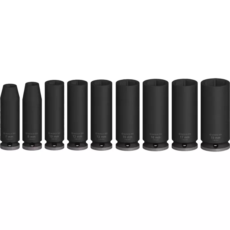 Set de vasos de impacto PRO 3/8, 9 piezas negro, largos