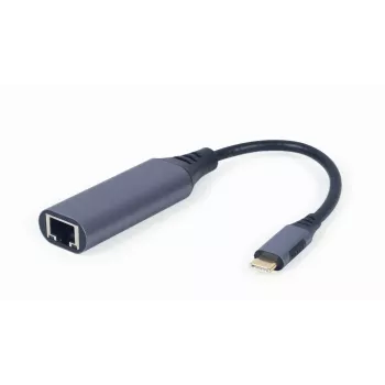 Adaptador de red Gembird A-USB3C-LAN-01 Type-C USB 3.2 Gen 1, Gigabit RJ-45, cable de 0,15 m, carcasa metálica, gris/negro