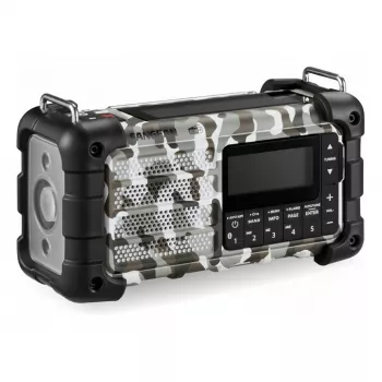 Radio de emergencia portátil Sangean MMR-99 DAB+ con manivela y carga solar, Artic Camo